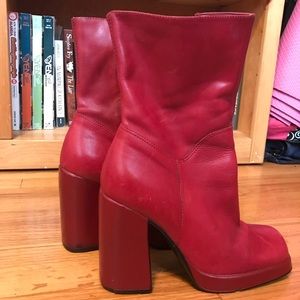 red leather platform steve madden heeled boots